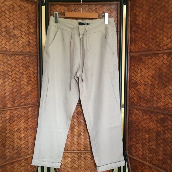 Sand Coloured Tie Waist Pleated Trousers - Picture 3 of 16